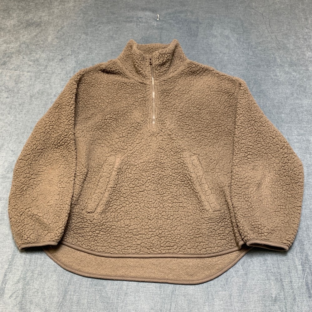 Old Navy Cozy Sherpa Fleece Sweater Womens Large Brown Mock Neck High Low Hem